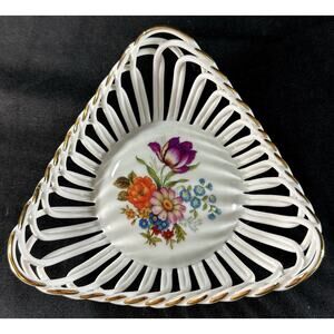 Vintage Zecru German Porcelain Openwork Basket Floral Gilt 5”